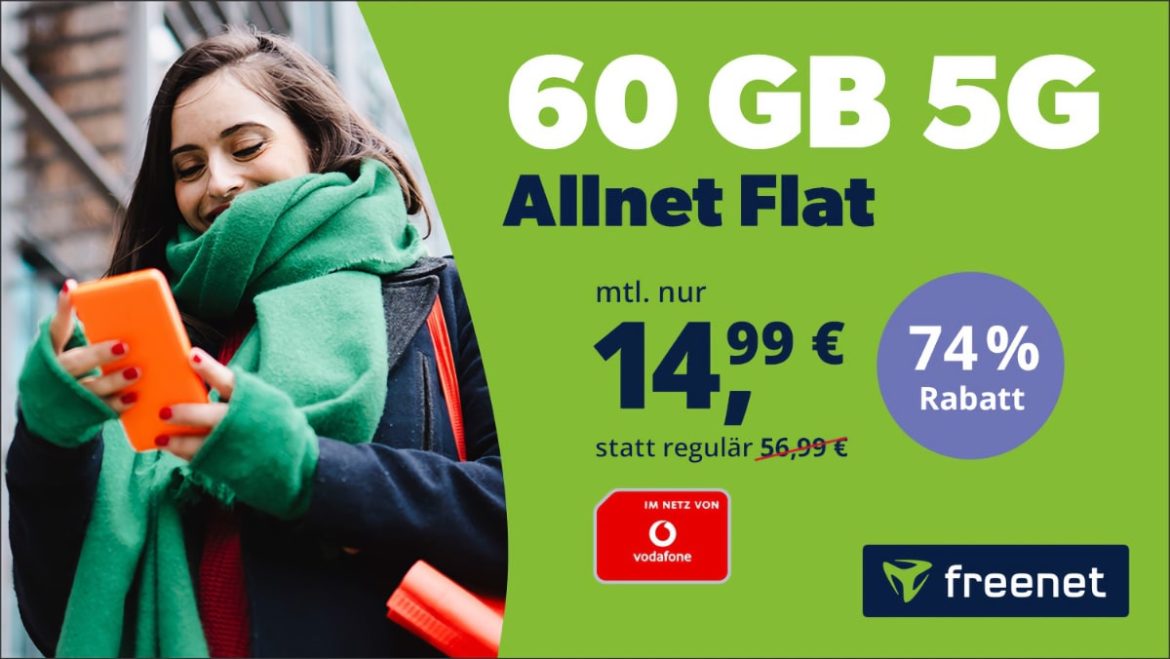 5G-Mobilfunktarif mit 60 GB Datenvolumen im Vodafone-Netz